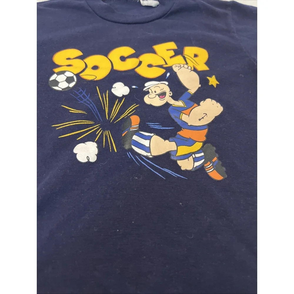 Vintage 1990s‎ Toddler Popeye Shirt Navy Blue Yellow Soccer Size 4T Child
